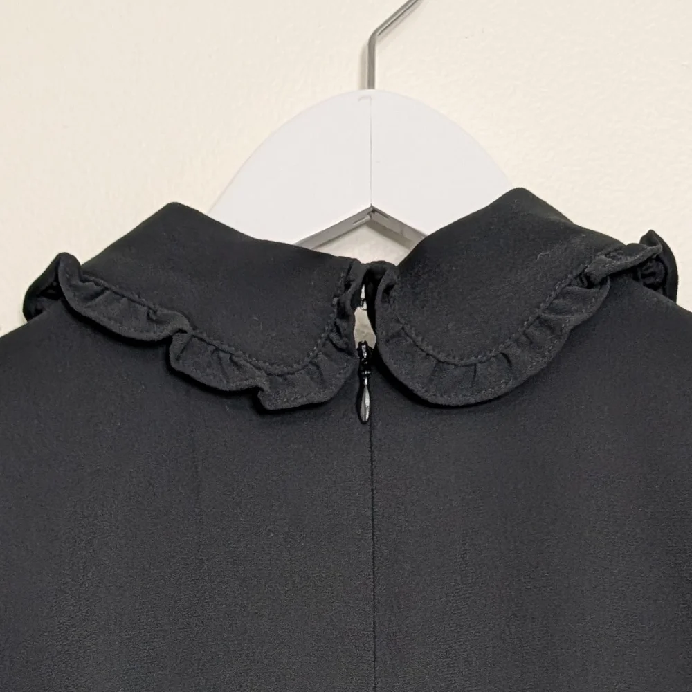 J. Crew Dress 6 Black A Line Ruffle Collared Long Sleeve